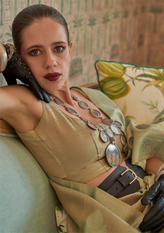 Copper Kalki Orchid Satin Tissue Handloom Saree