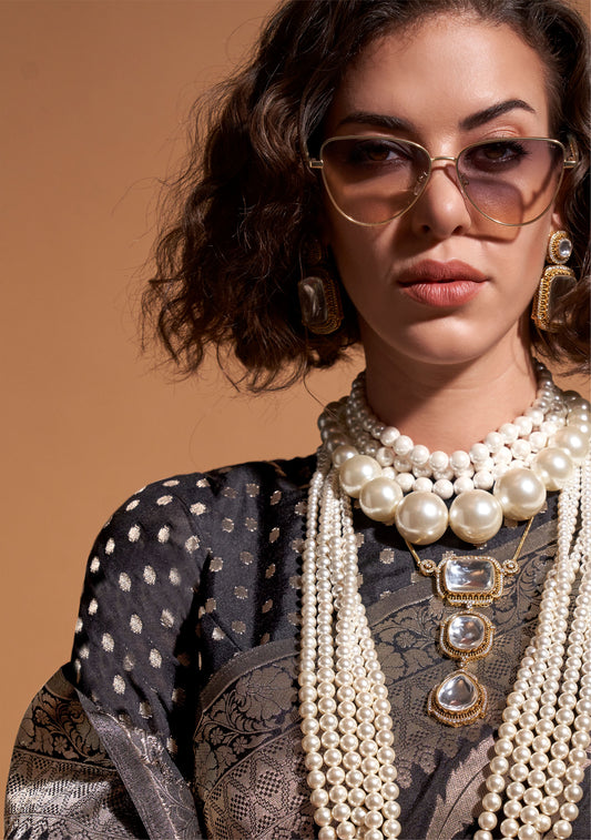 Black Kocktail Georgette Handloom Saree