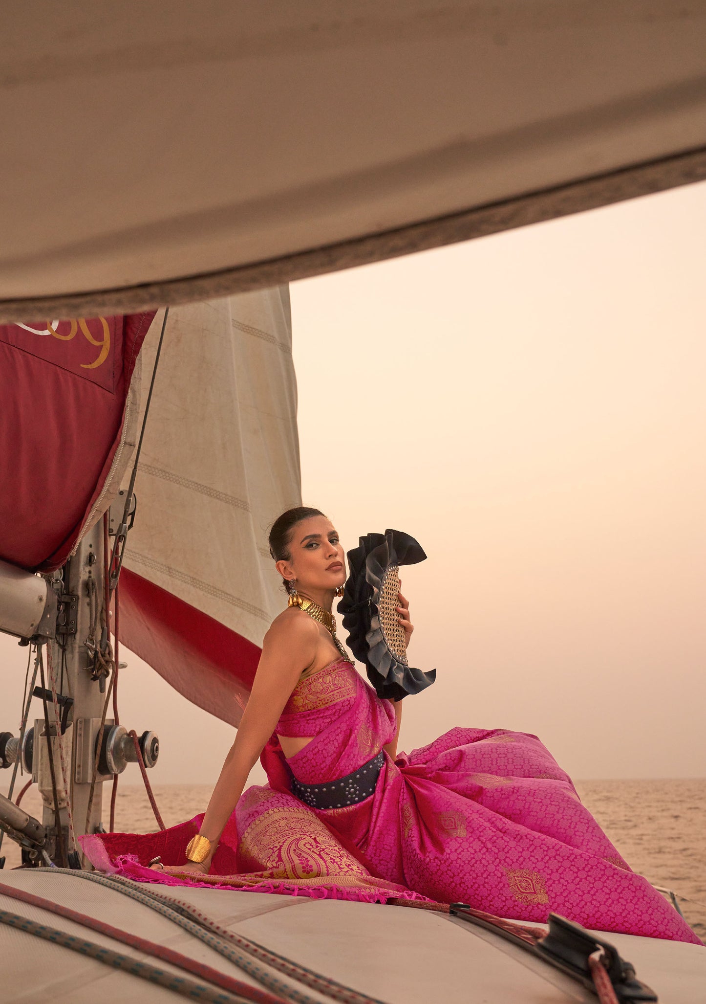 Peach Kokoro Satin Two tone handloom weaving saree