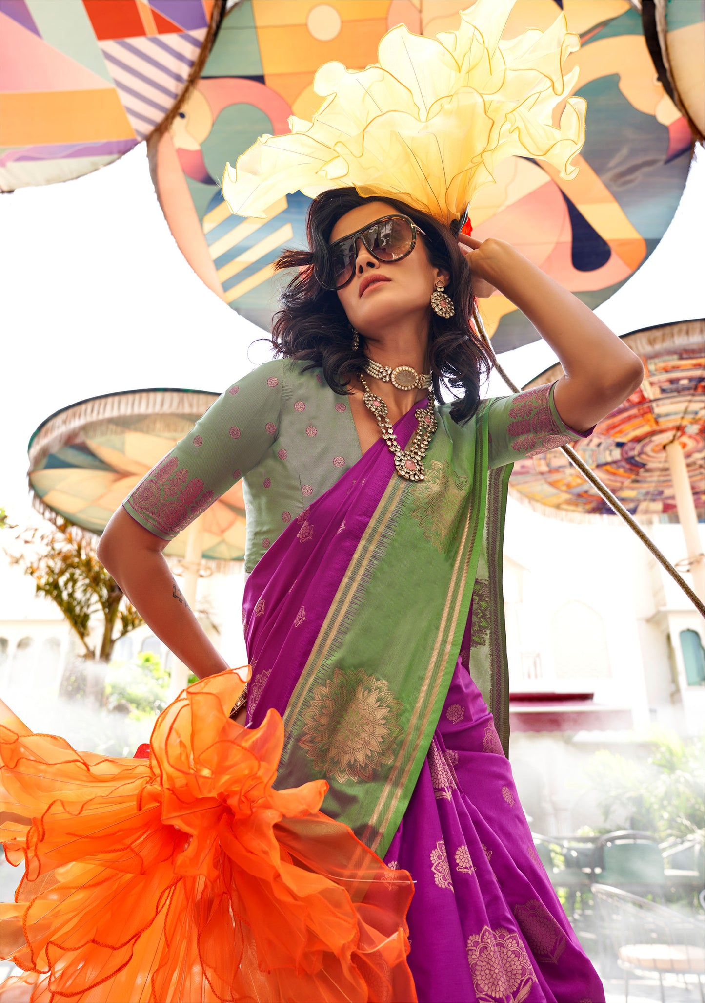 Purple Kshasha Two tone handloom saree