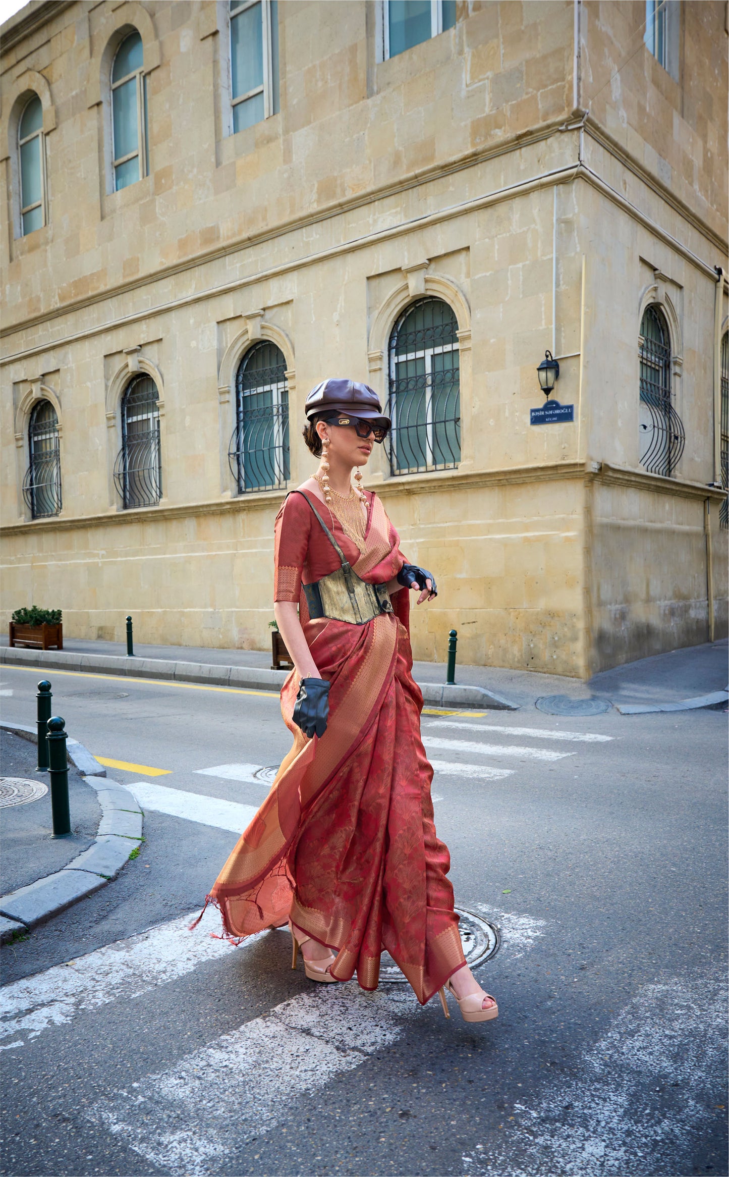 Orange Kalki Handwoven Two tone organza saree