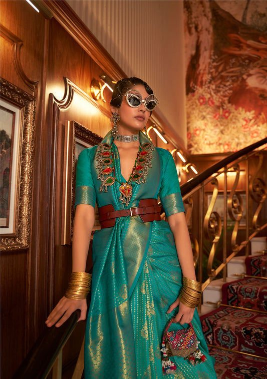 Green Kurina Silk Nylon Chinnon Saree