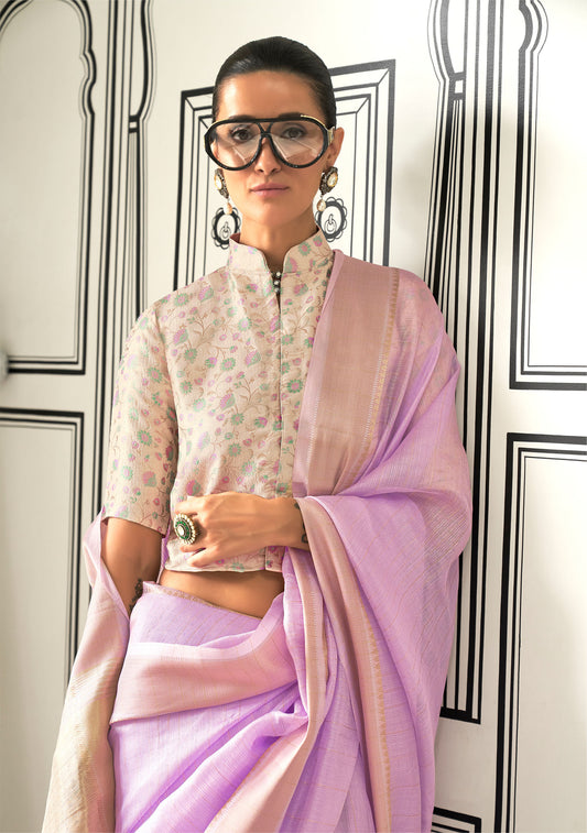 Lavender Knoorie Moss Chiffon Handloom Saree