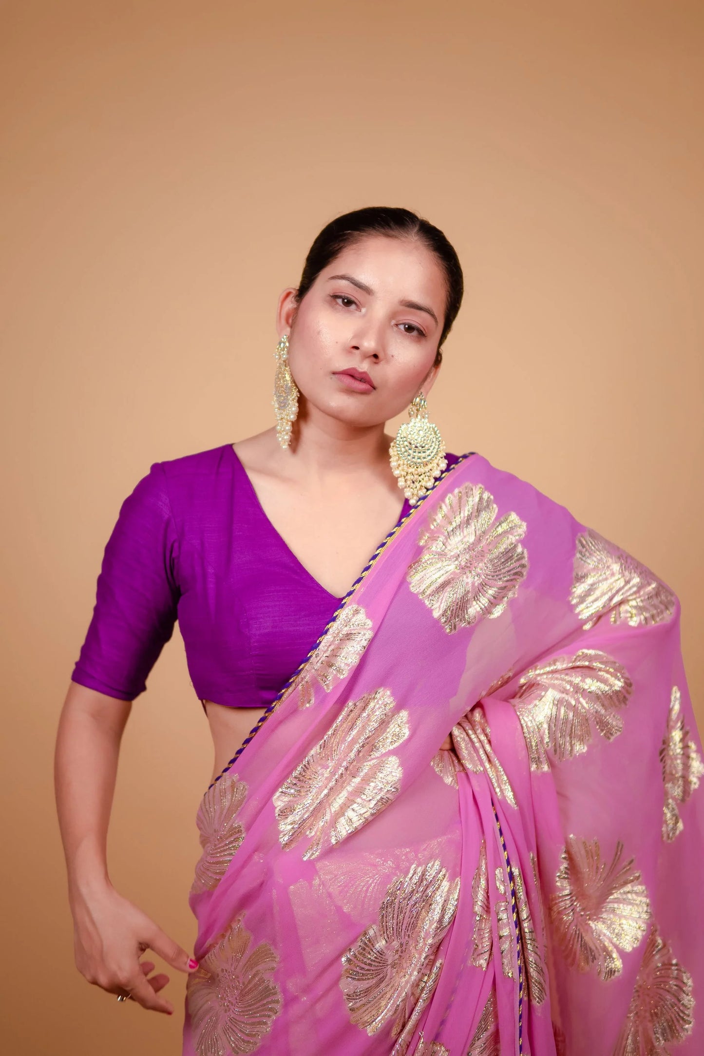 Ruby Pink Georgette Sitara Saree