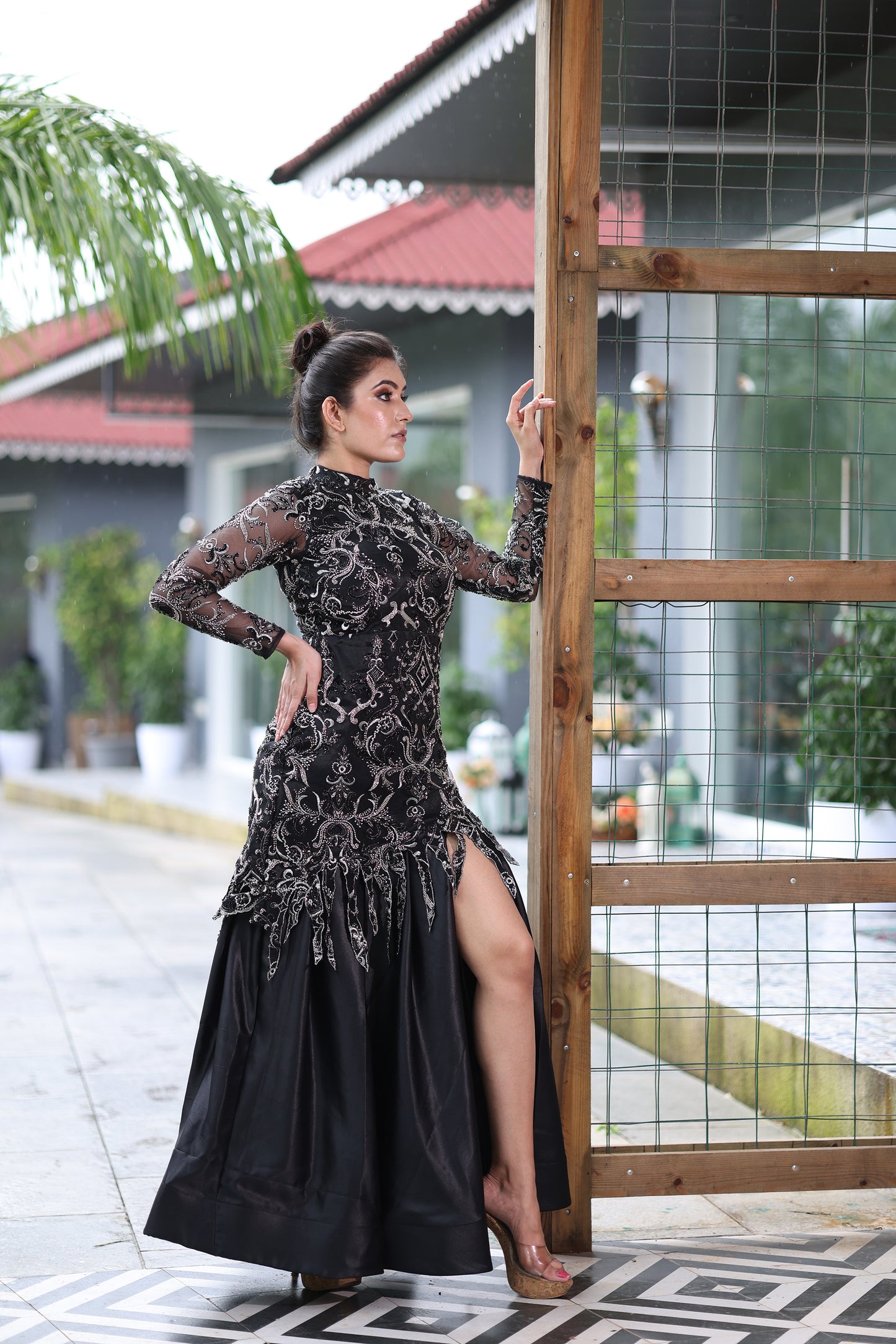 Midnight Dusk Black High Neck & High Slit Gown