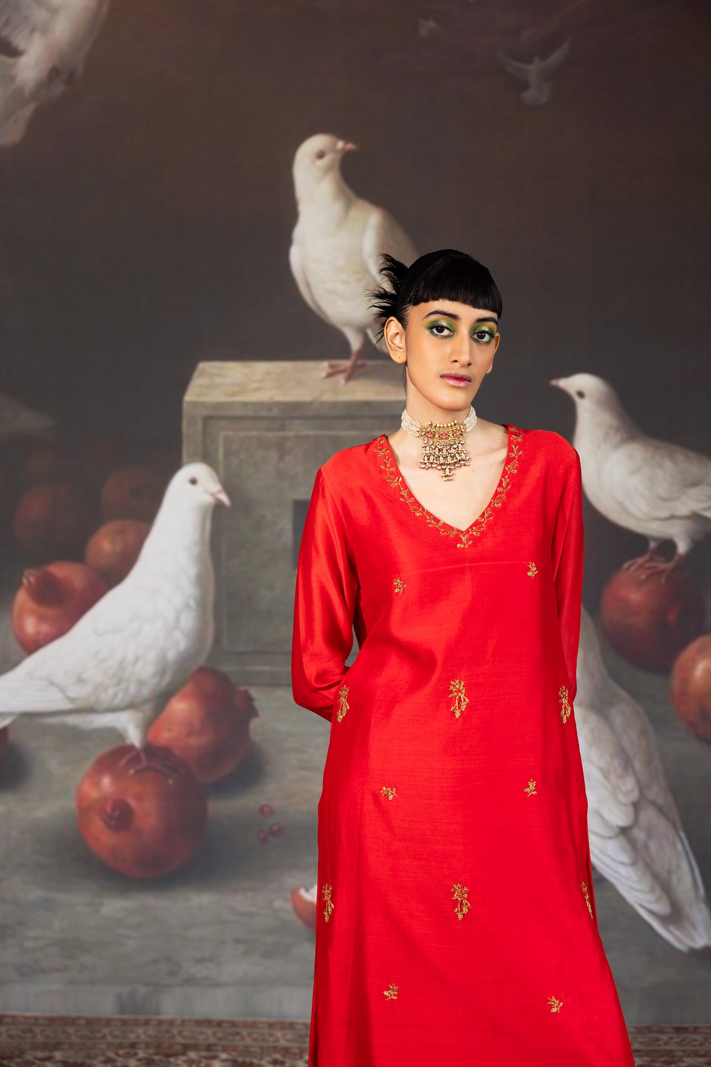 Red Chanderi Embroidered Kurta set