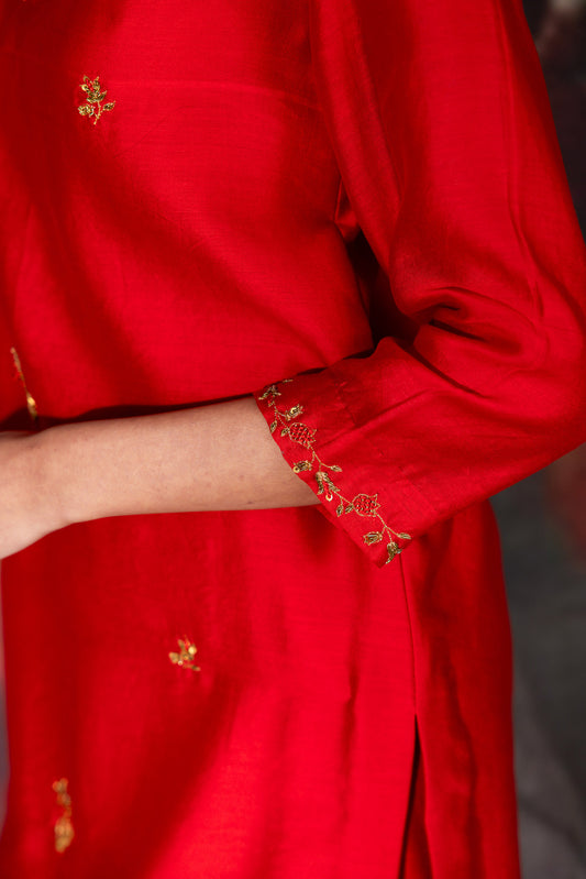 Red Chanderi Embroidered Kurta set