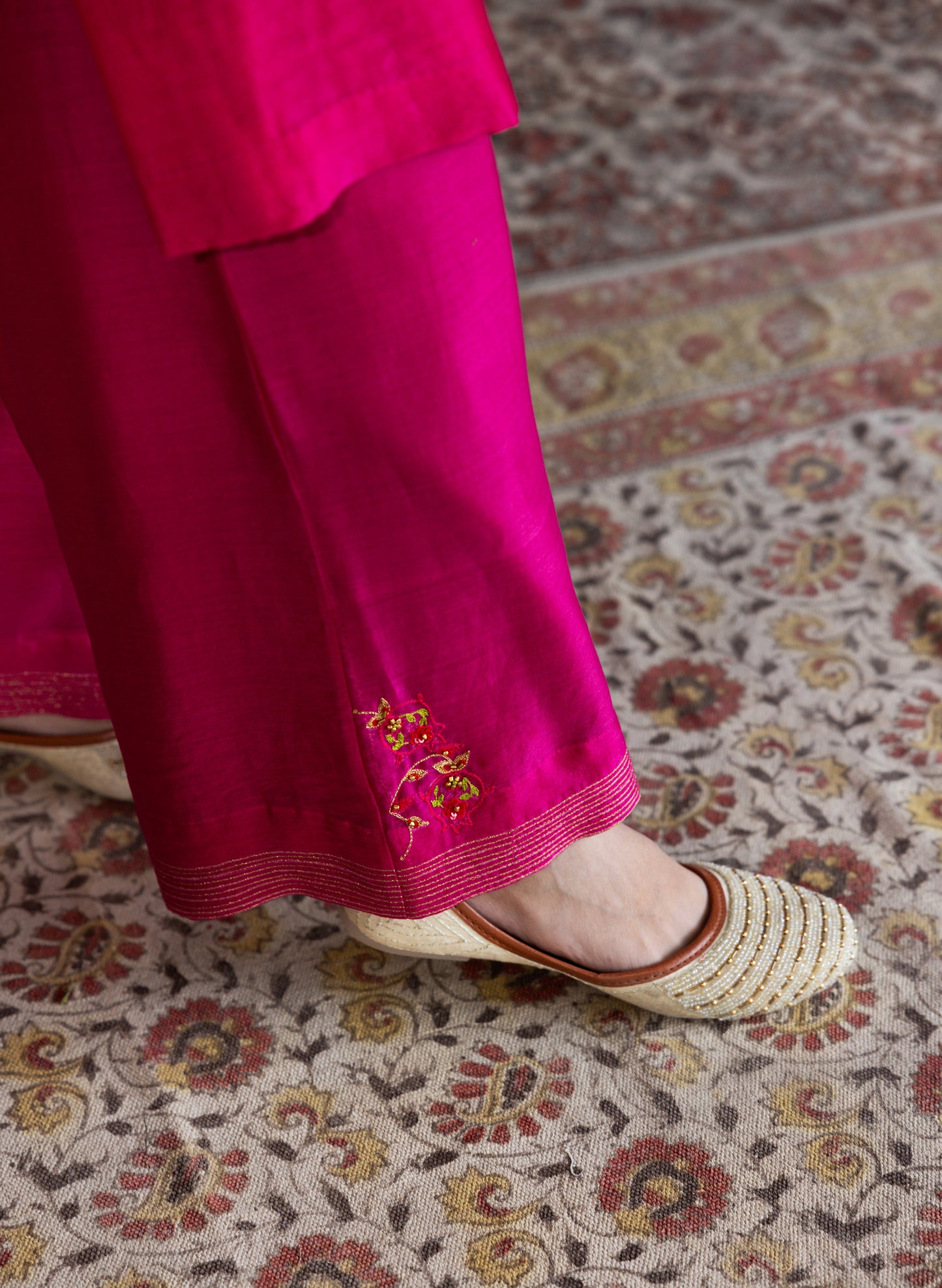 Pink Zari line Kurta set