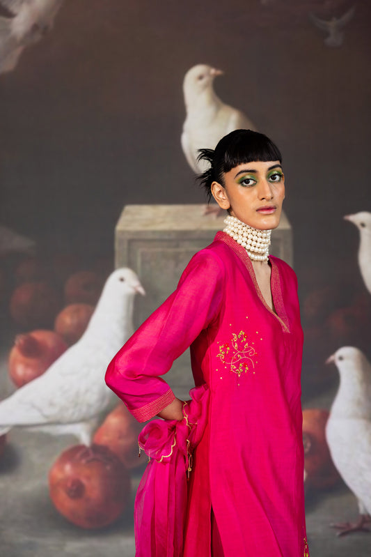 Pink Zari line Kurta set
