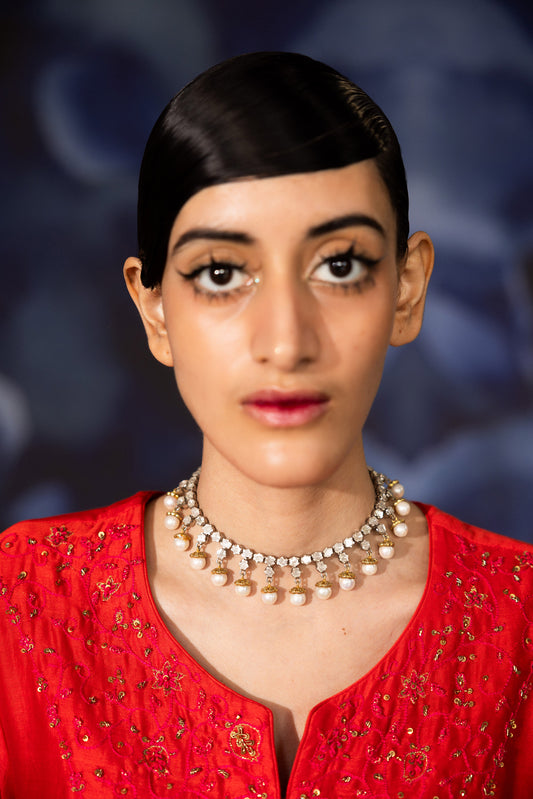 Red Side Panelled Chanderi Kurta set