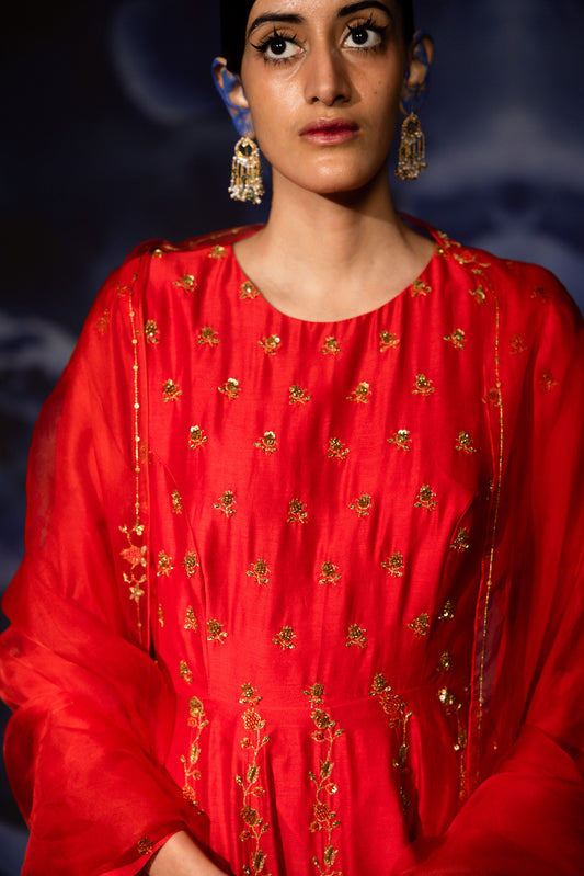 Red Anarkali vastralekha Kurta