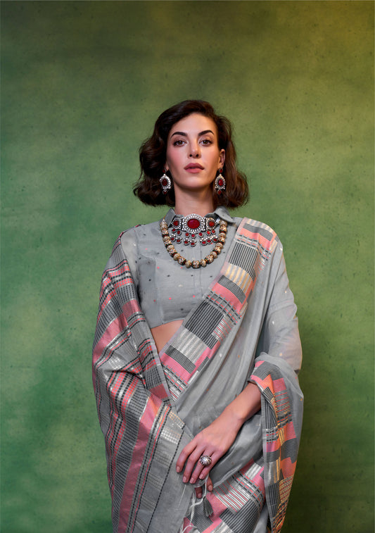 Grey Khwaaish Spun Handloom Silk Saree