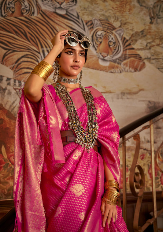 Pink Kurina Silk Nylon Chinnon Saree