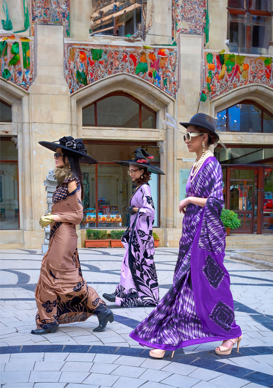 Mud Brown Kazule Contemporary Satin Crepe Saree