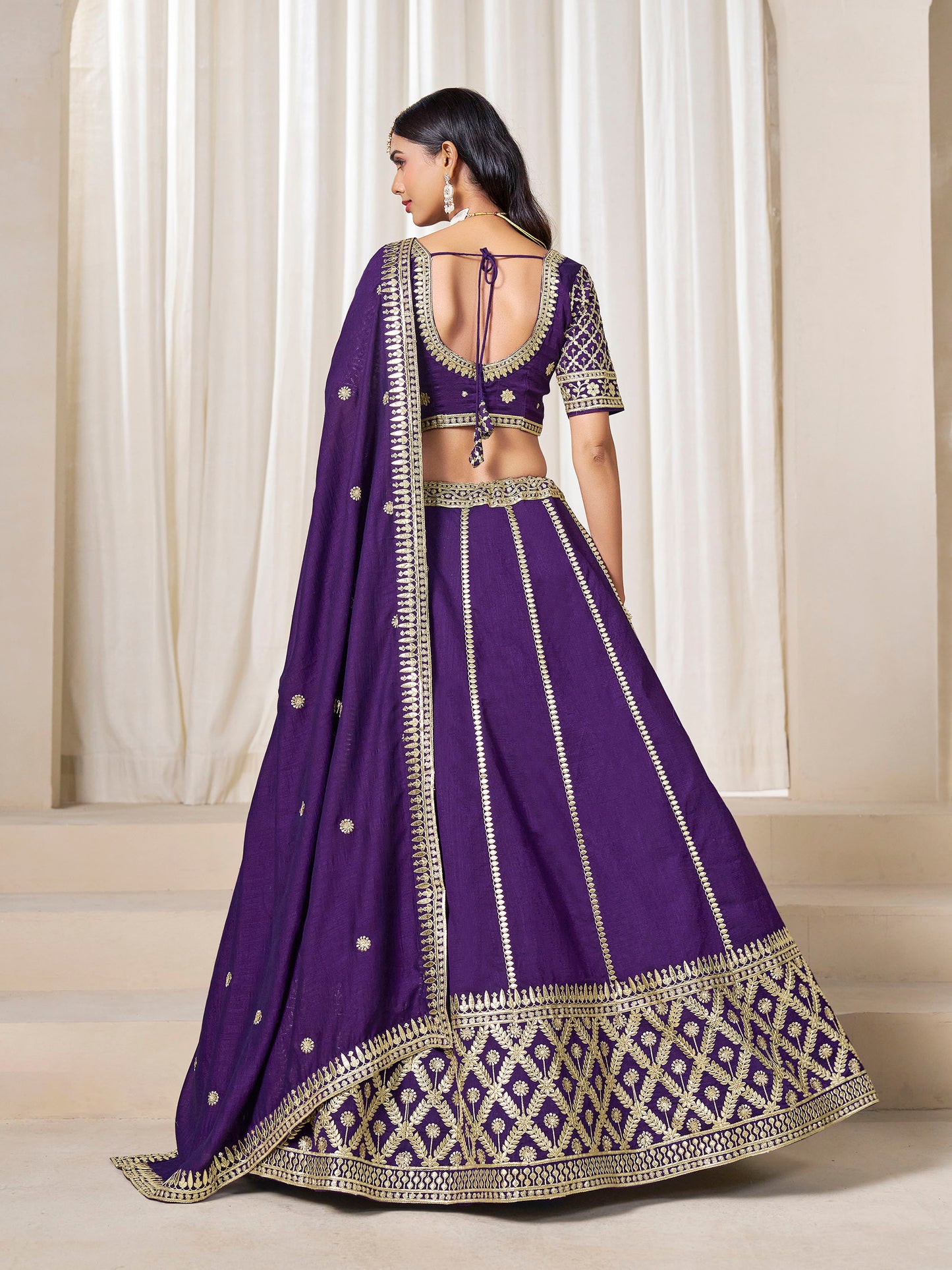 Purple Heavy Sequins Embroidered Art Silk Sangeet Lehenga for Wedding Guest