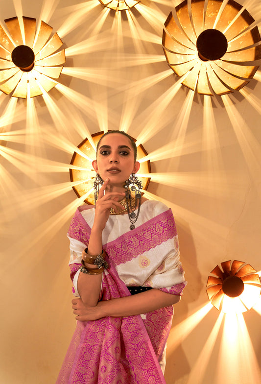 Lilac Kornella Chaap Handloom Silk Saree