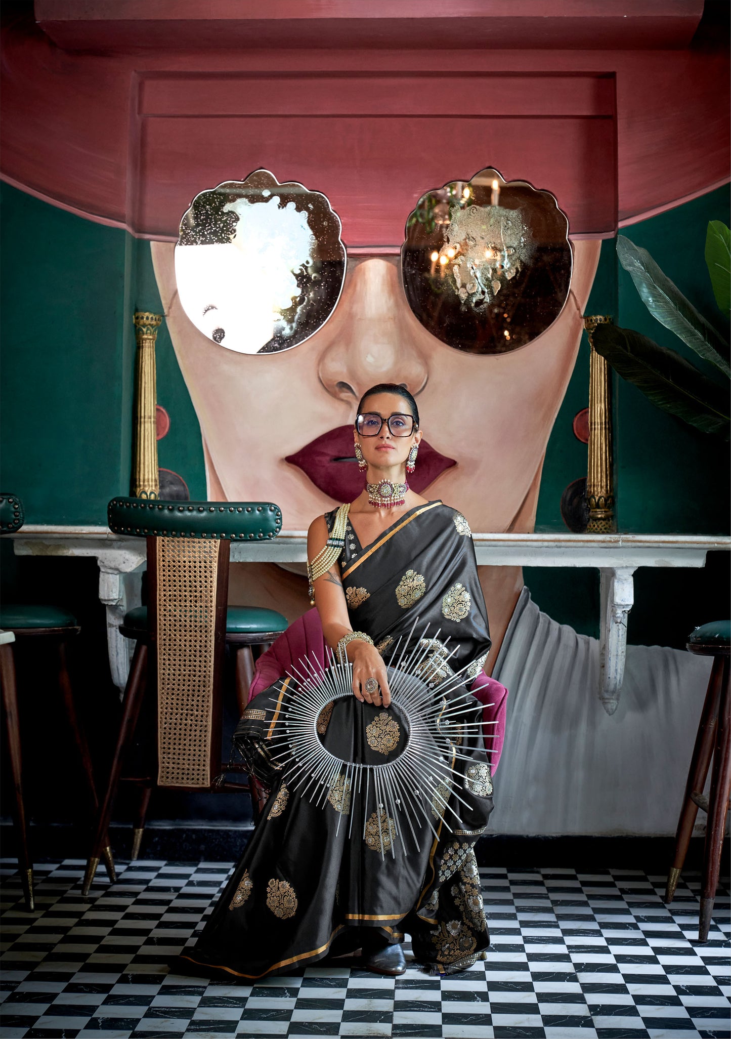 Black Kanthkala Topaz Pure Satin Handloom Saree