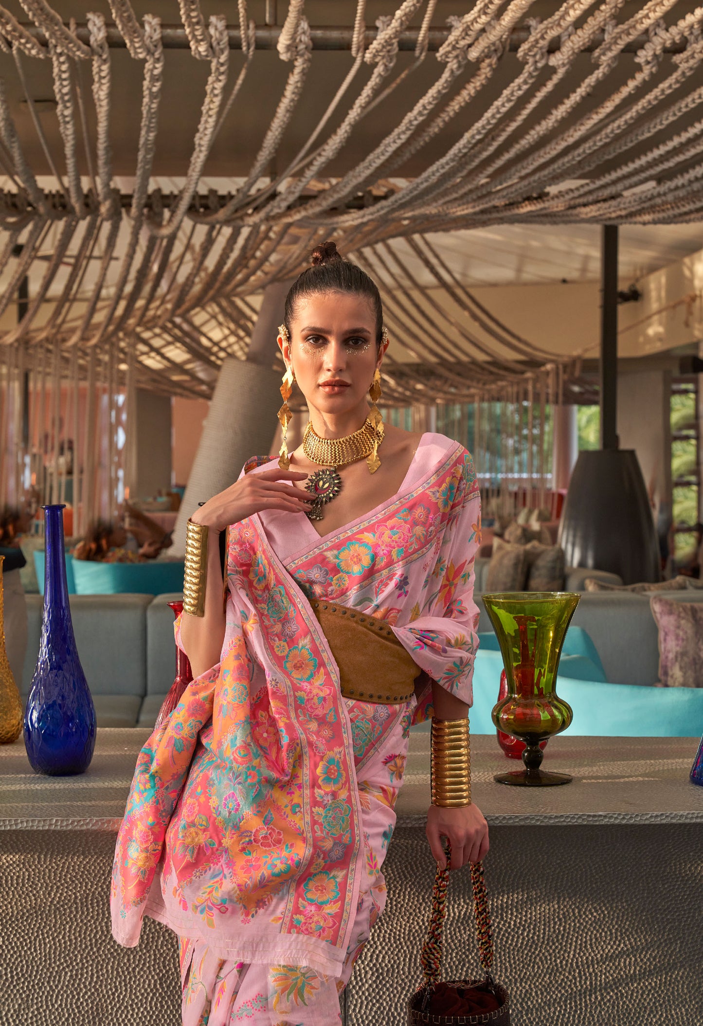 Pink Kabira Kashmiri Modal Handloom Silk Saree