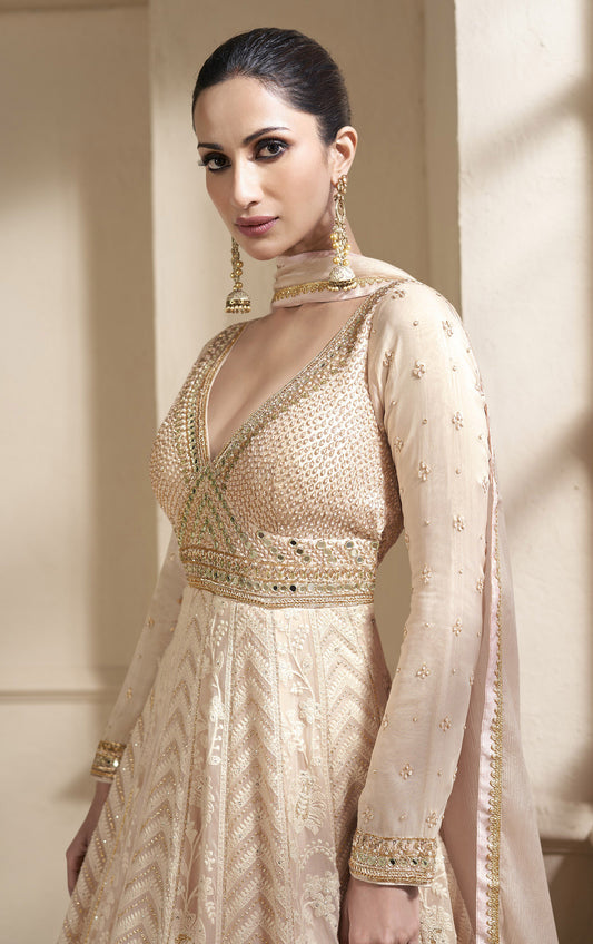 Peach Color Faux Georgette Sequins Embroidery Anarkali