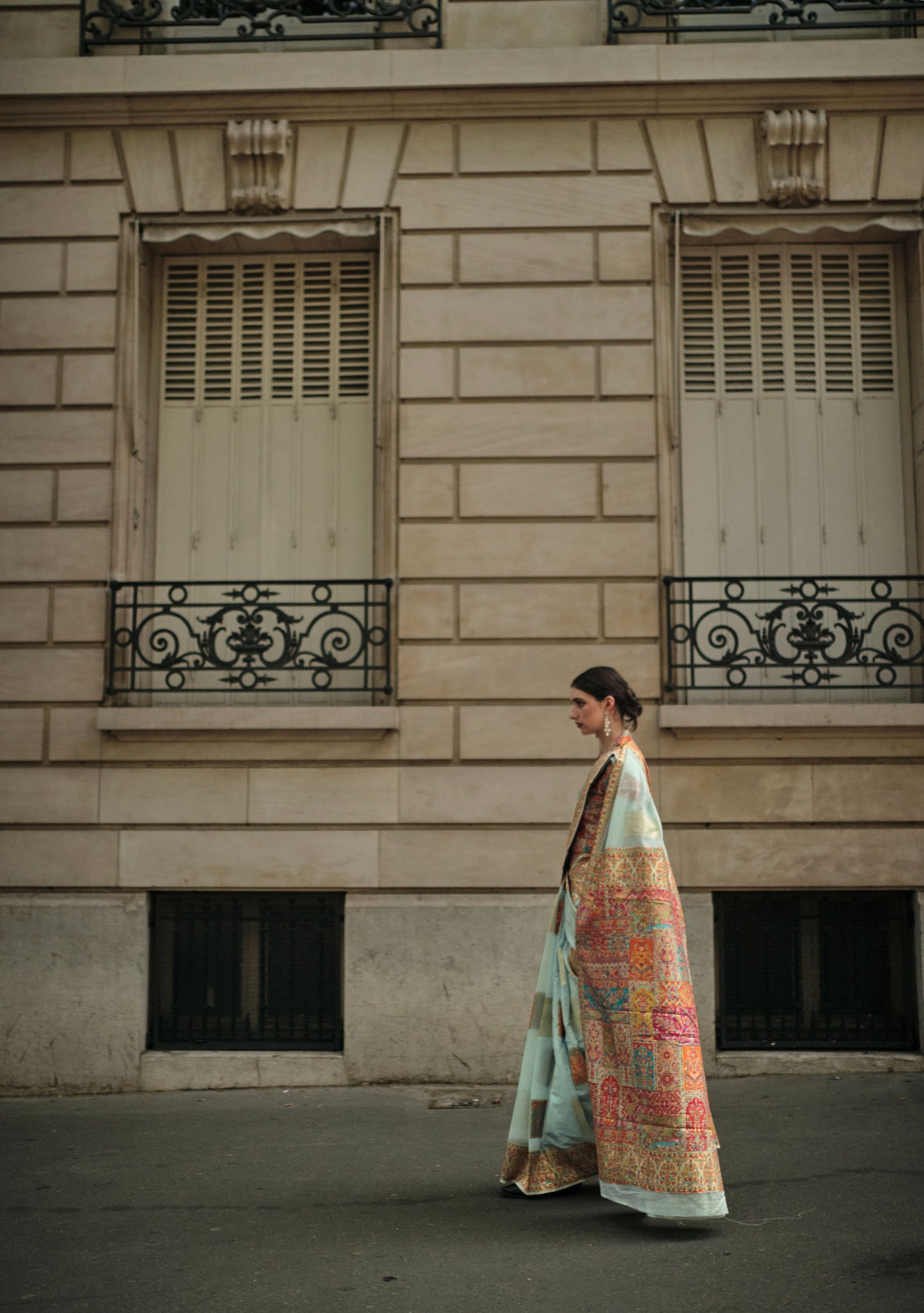 Cadet Blue Khadija Kashmiri Handoom Silk Saree