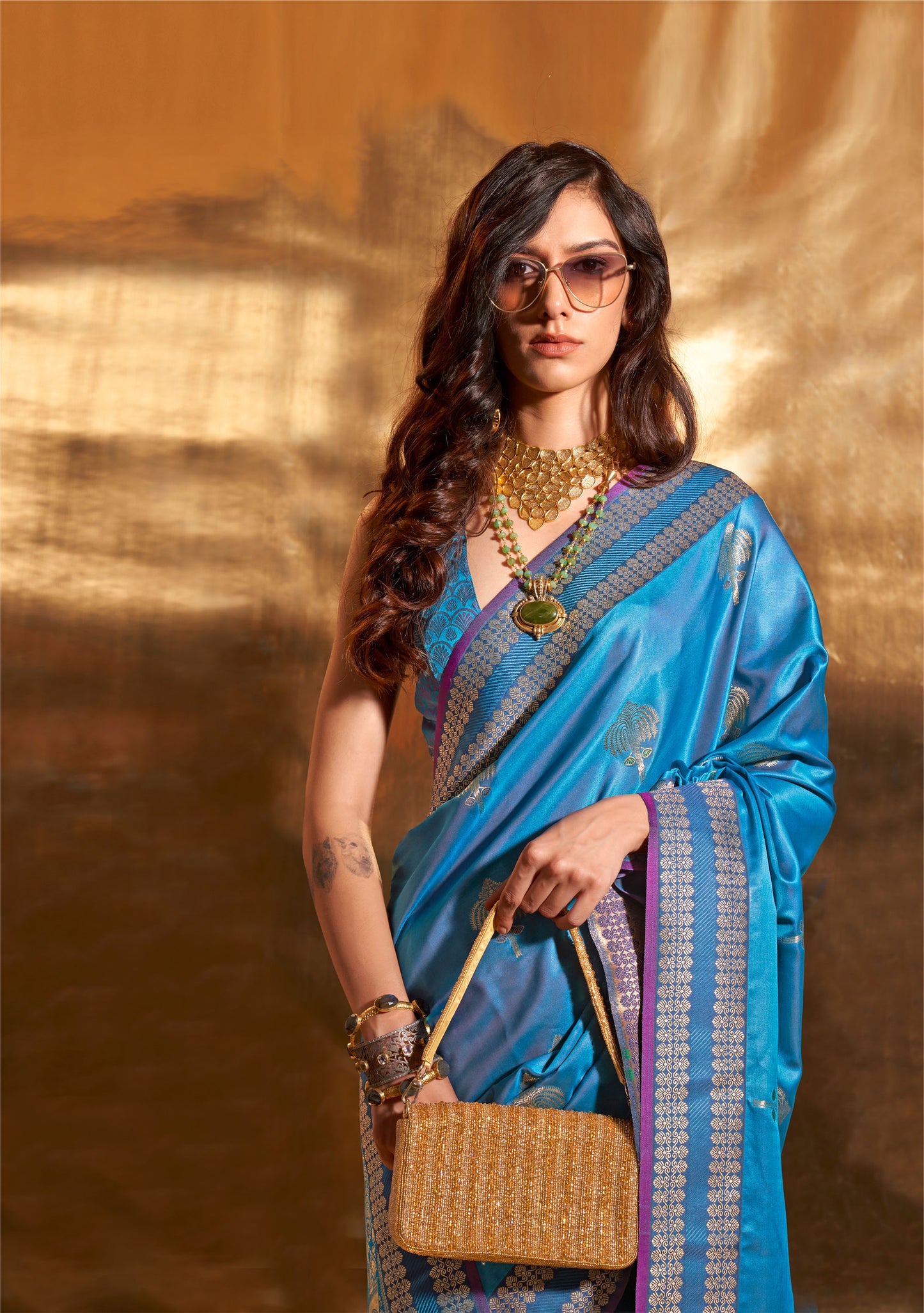 Royal Blue Ksattika Pure Satin Handloom Silk Saree