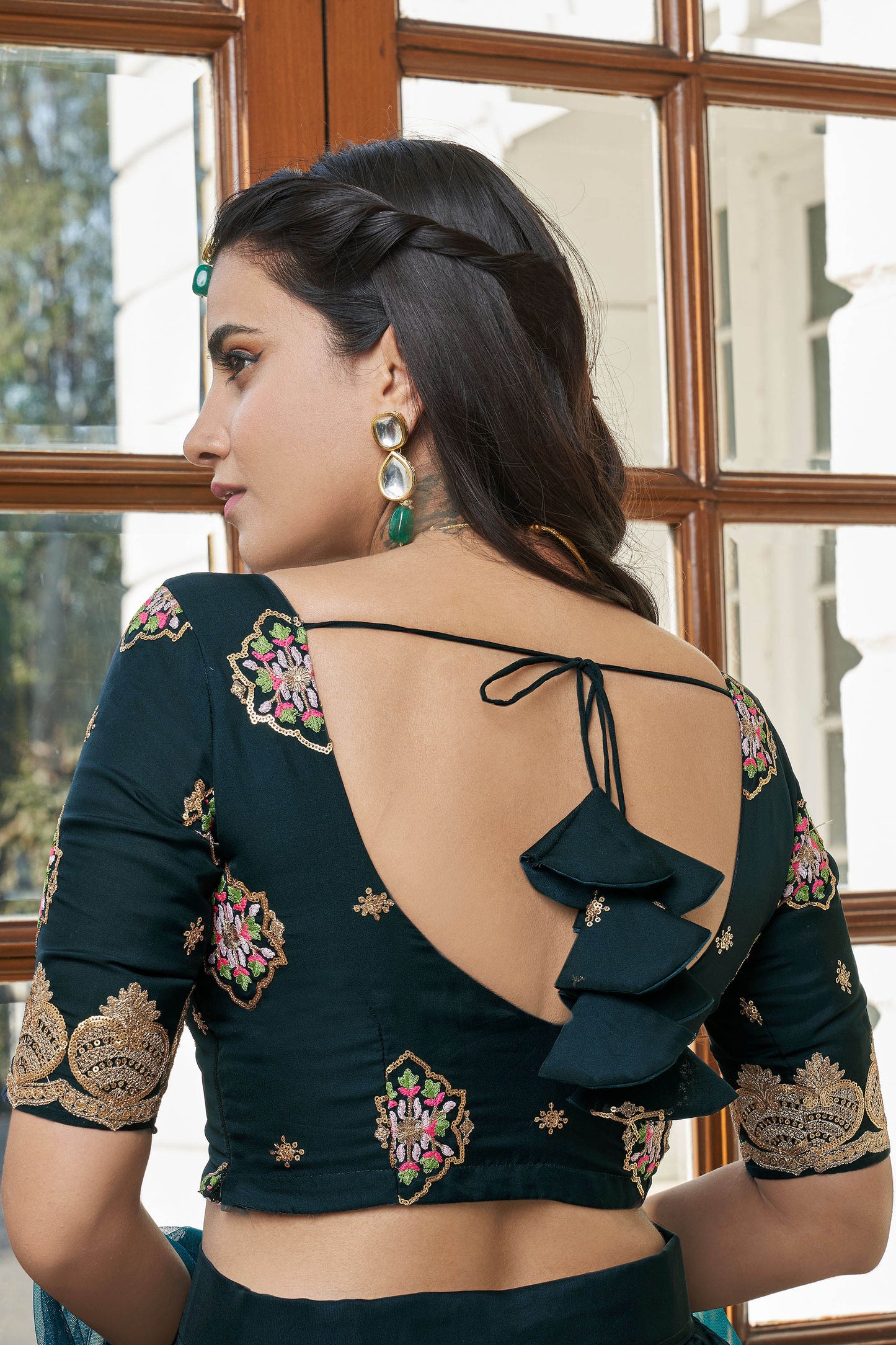 Teal Blue Organza Sequins Work Bridesmaid Lehenga