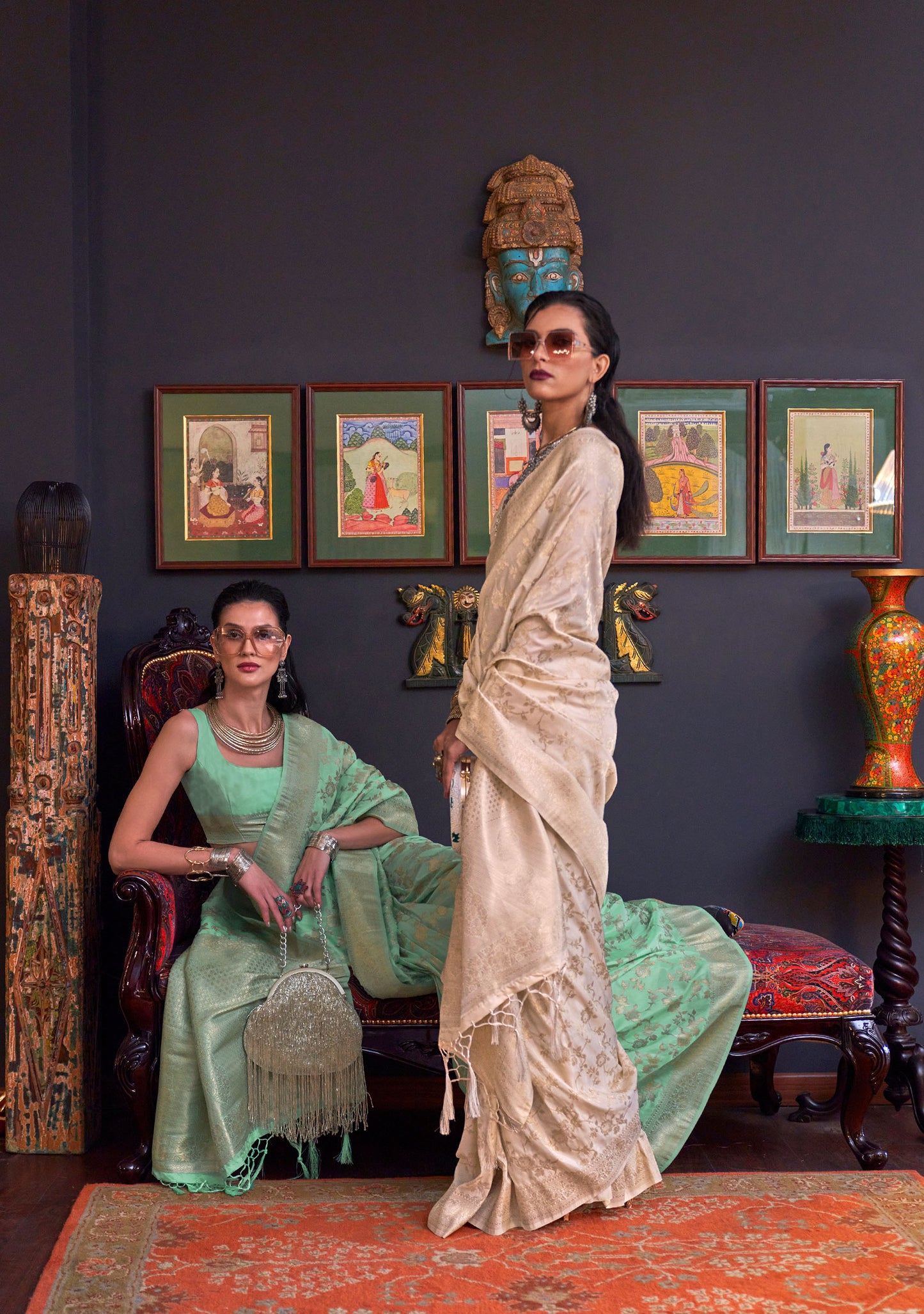 Beige Khabutai Pure katan Handloom Silk Saree