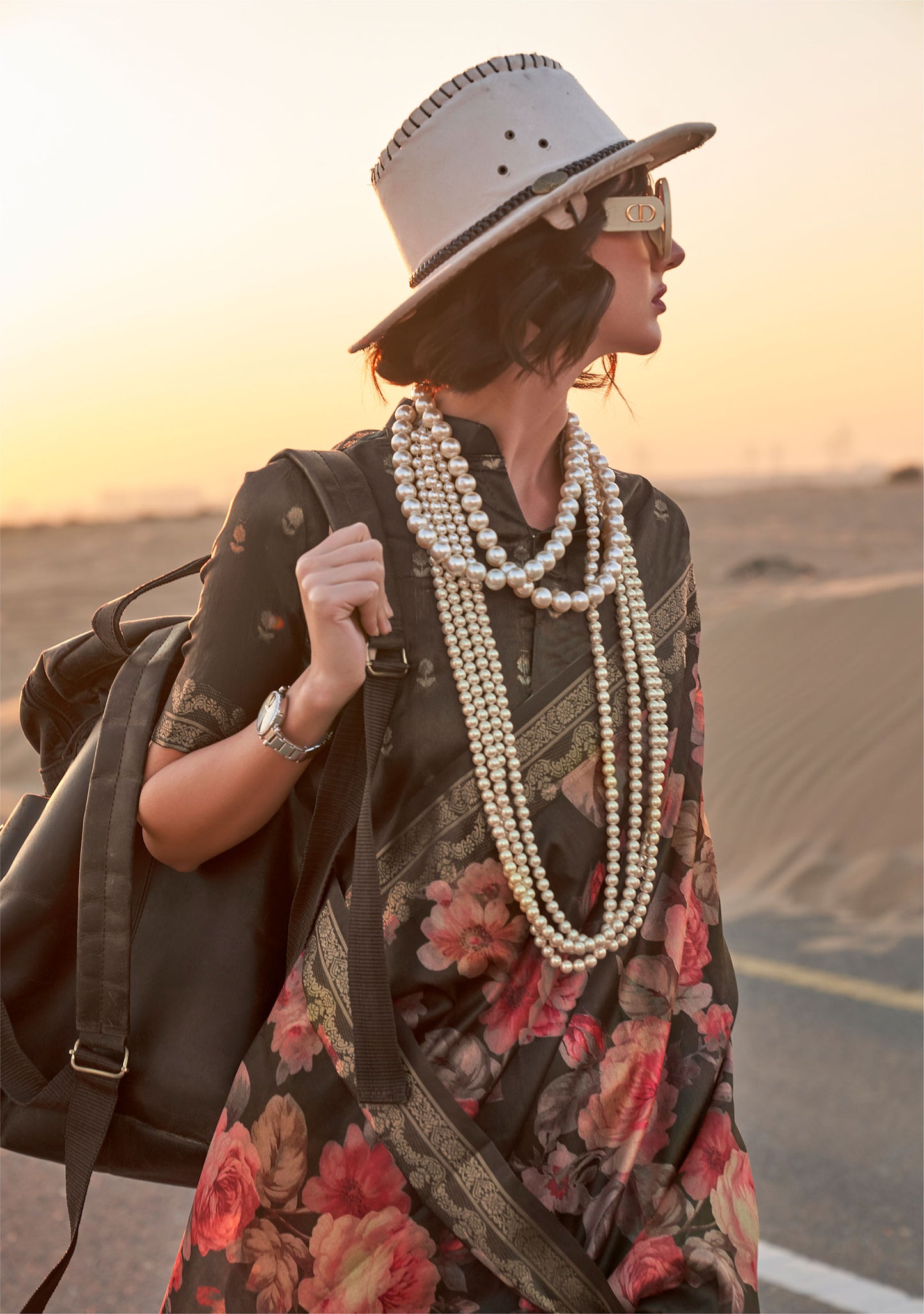 Brown Kikigai Printed Tussar Silk Saree
