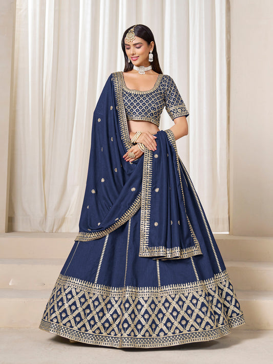 Navy Blue Heavy Sequins Embroidered Art Silk Lehenga for Wedding Guest