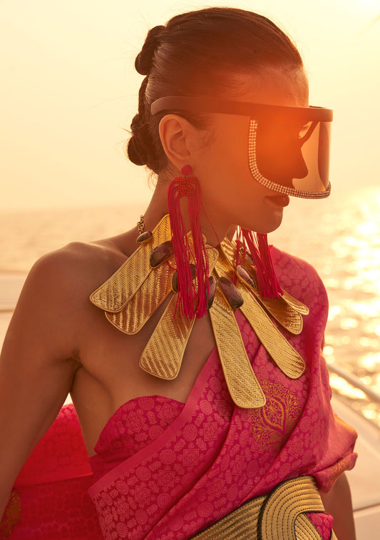 Pink Kokoro Satin Two tone handloom weaving saree