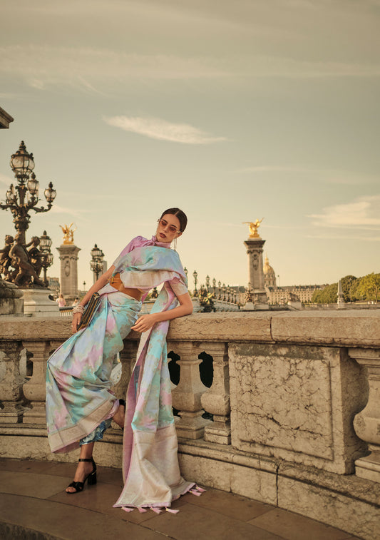 Light Blue Kiki Rangkat Handloom Silk Saree