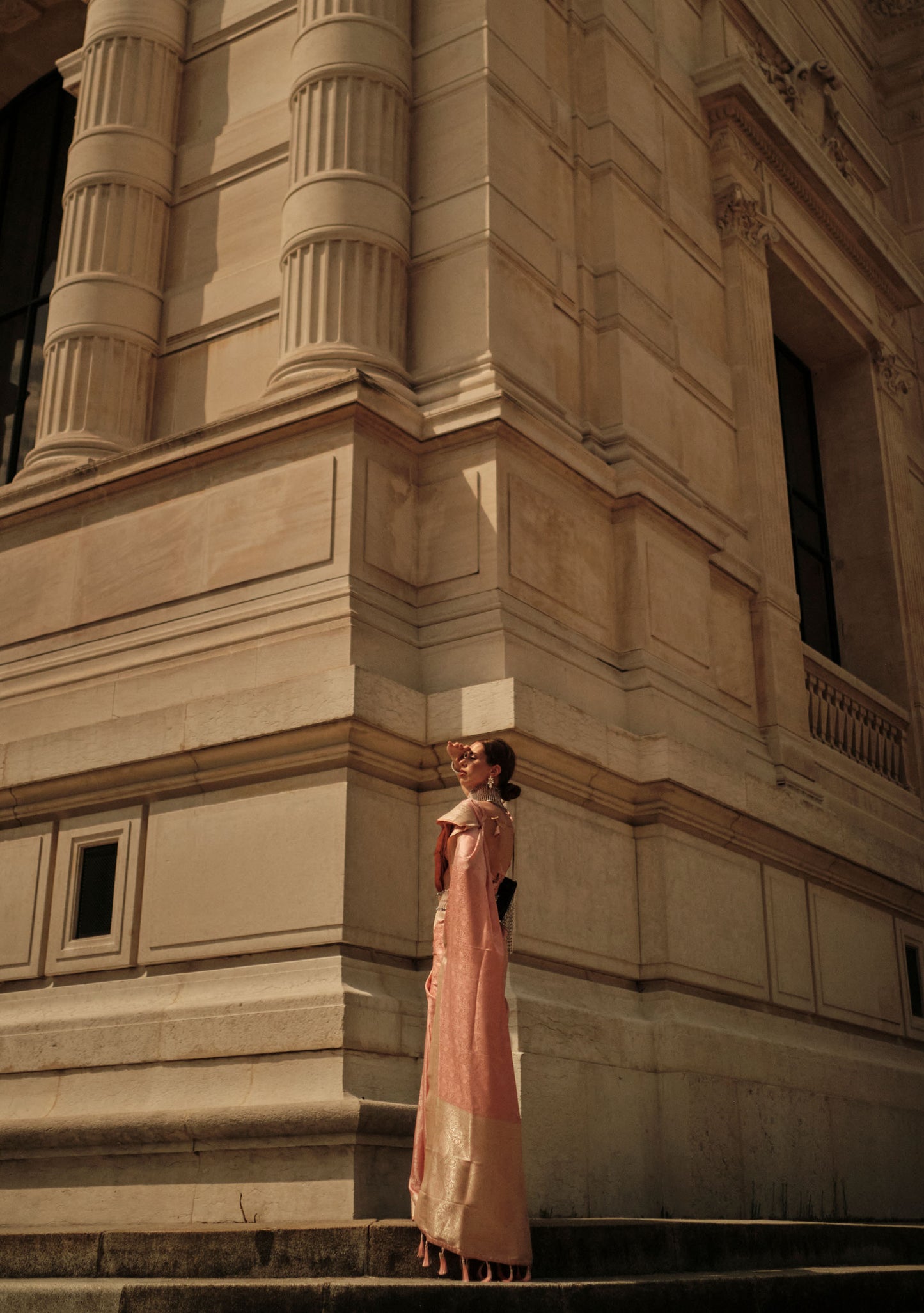 Peach Kavinci Silk Pure Satin Handloom saree