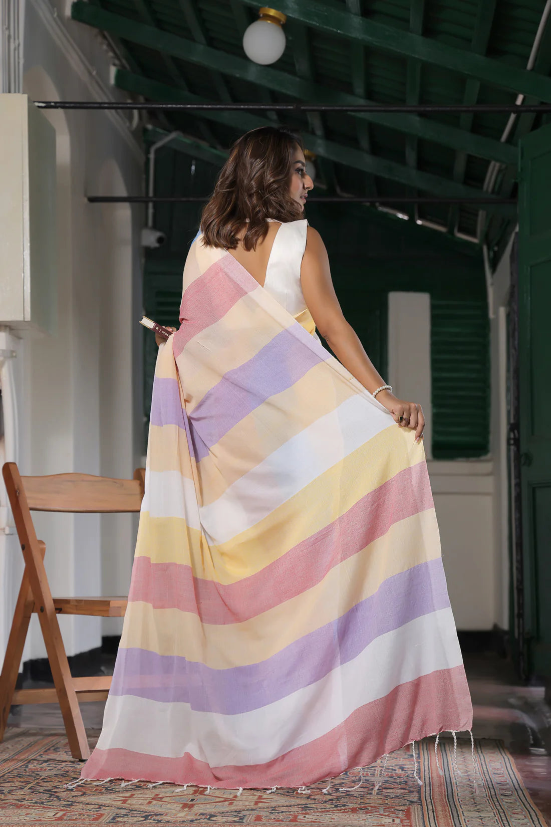 RainDrop Radiance Multi color Cotton Handloom saree