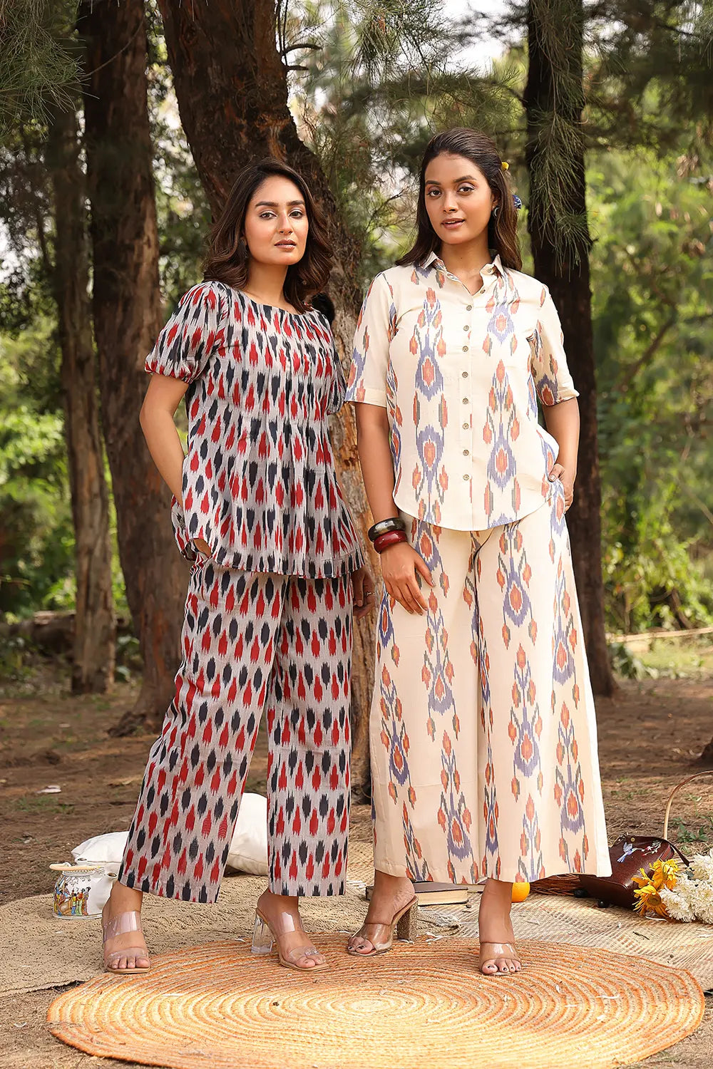 Cream Pure Cotton Ikkat Co-ord Set