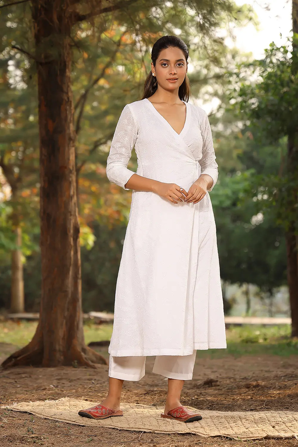White Pure Cotton Angrakha With Dori Co-ord Set – Mohi fashion