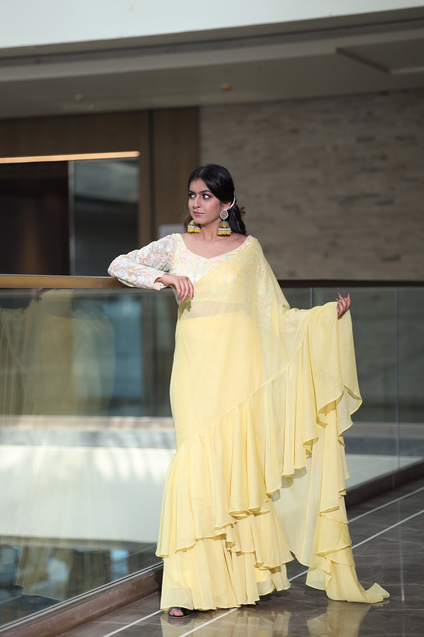 Daffodil Dream Yellow Saree With a Full Sleeves blouse
