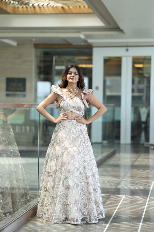 Cappuccino Glow Beige Net Lehenga & Blouse