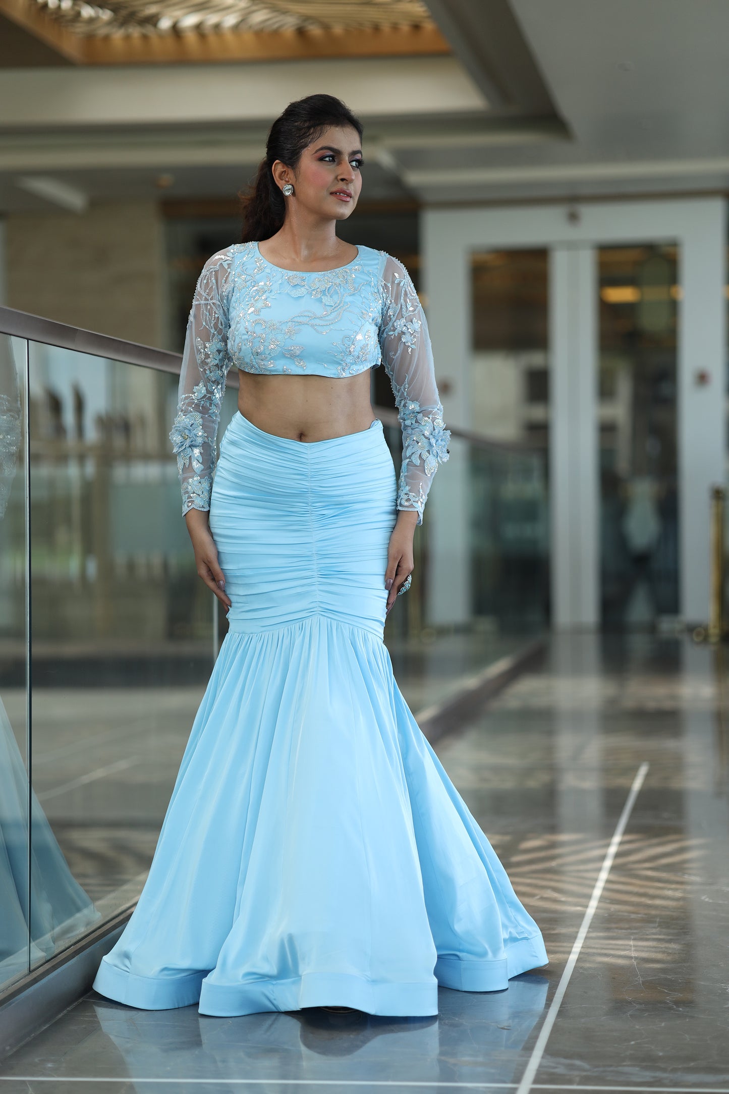 Sky Bloom mermaid Lehenga & Blouse