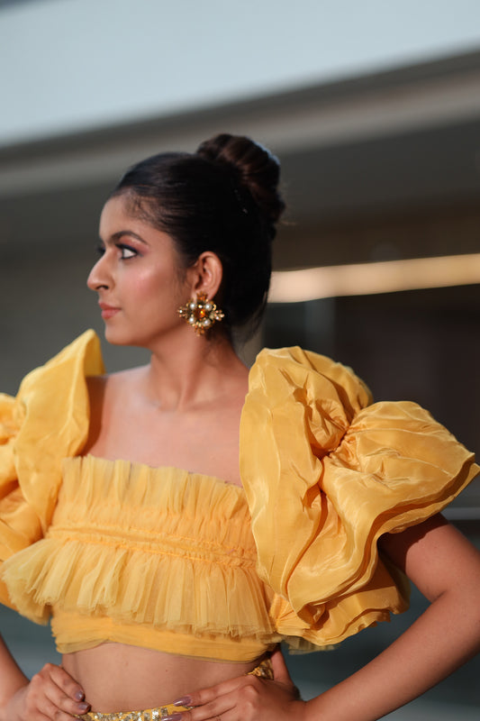 Mellow Glow yellow Lehenga & Blouse with Detachable Sleeves