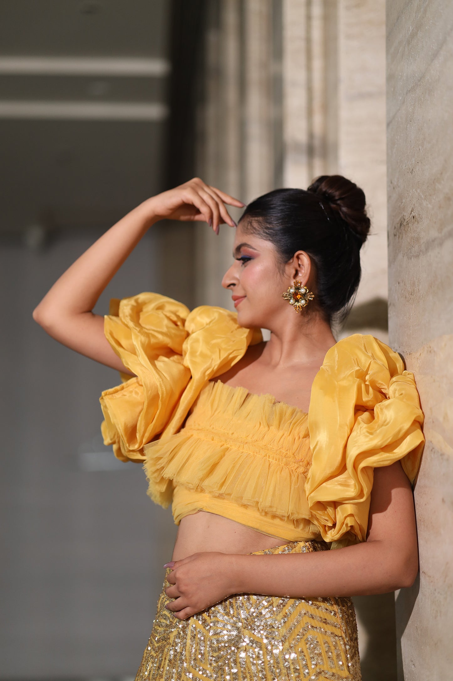 Mellow Glow yellow Lehenga & Blouse with Detachable Sleeves