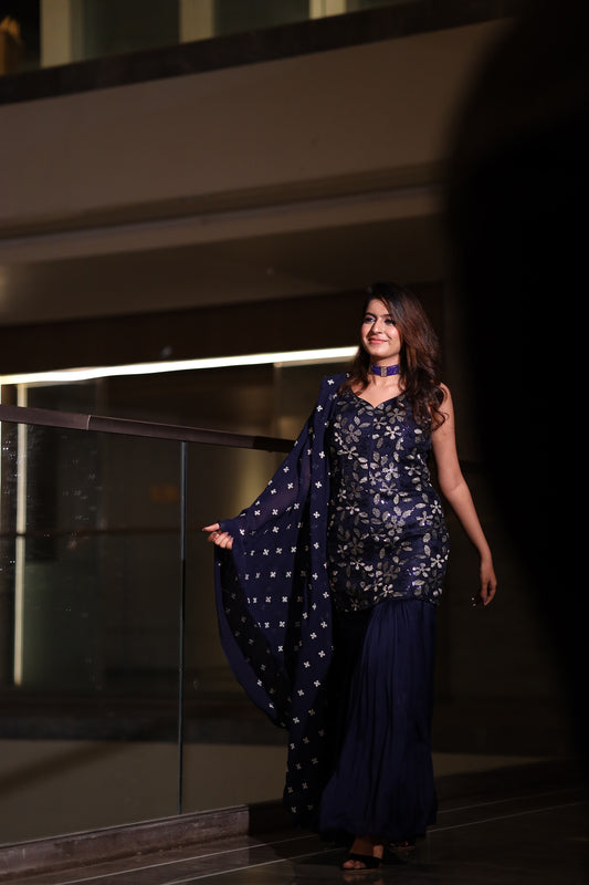 Stellar Indigo blue Kurta & sharara set
