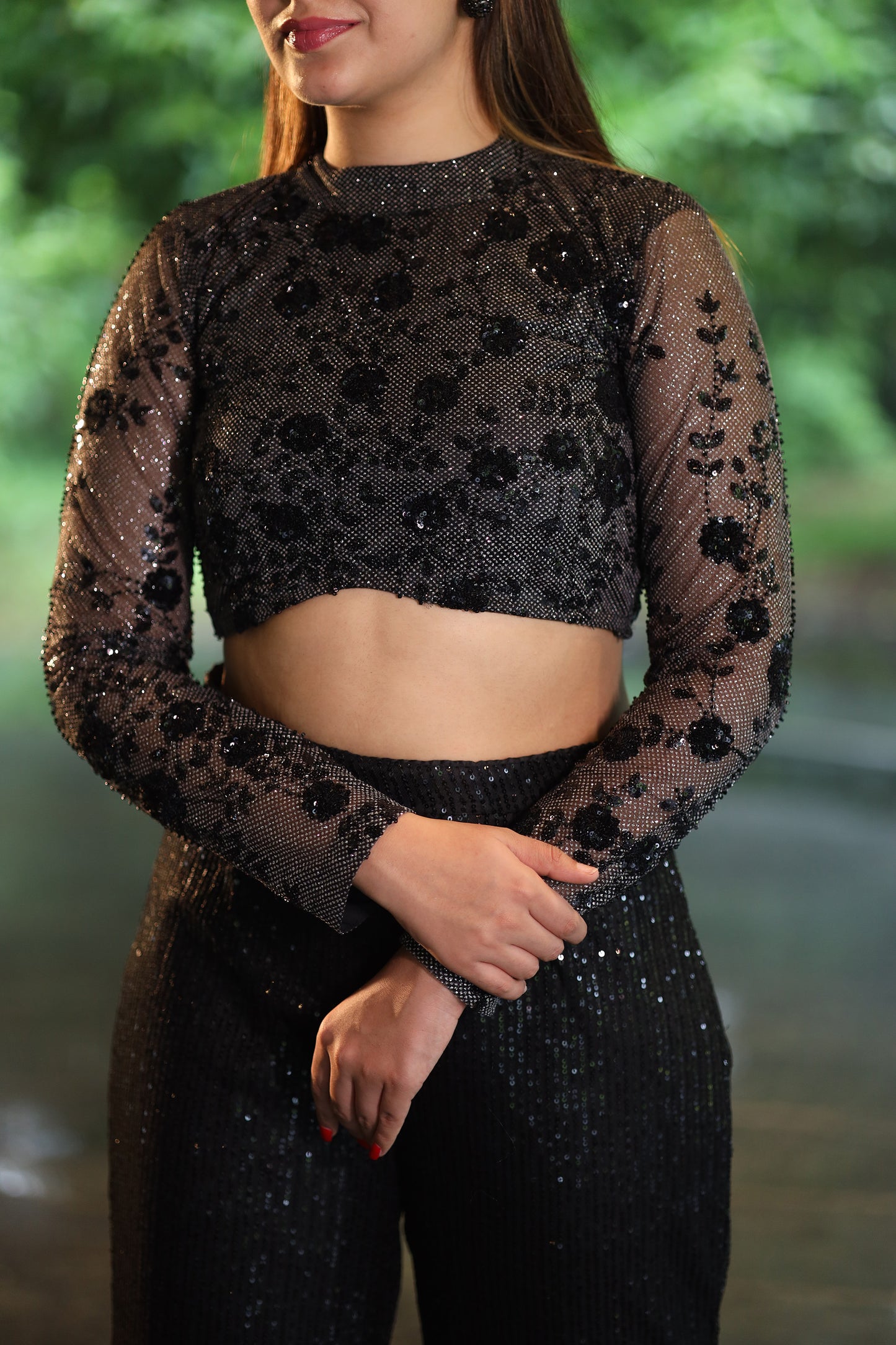 Eclipse Glow Black Crop Top & Bell Bottom