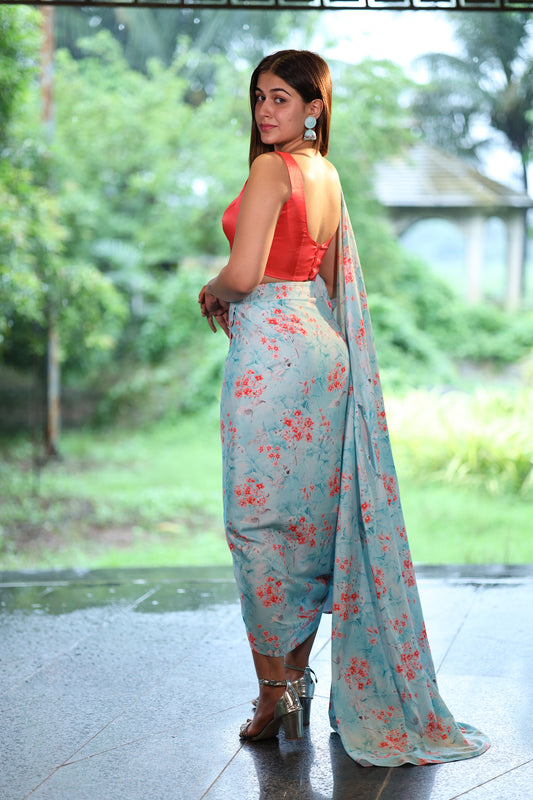 Rustwave Bustier & a pleated skirt with cape.