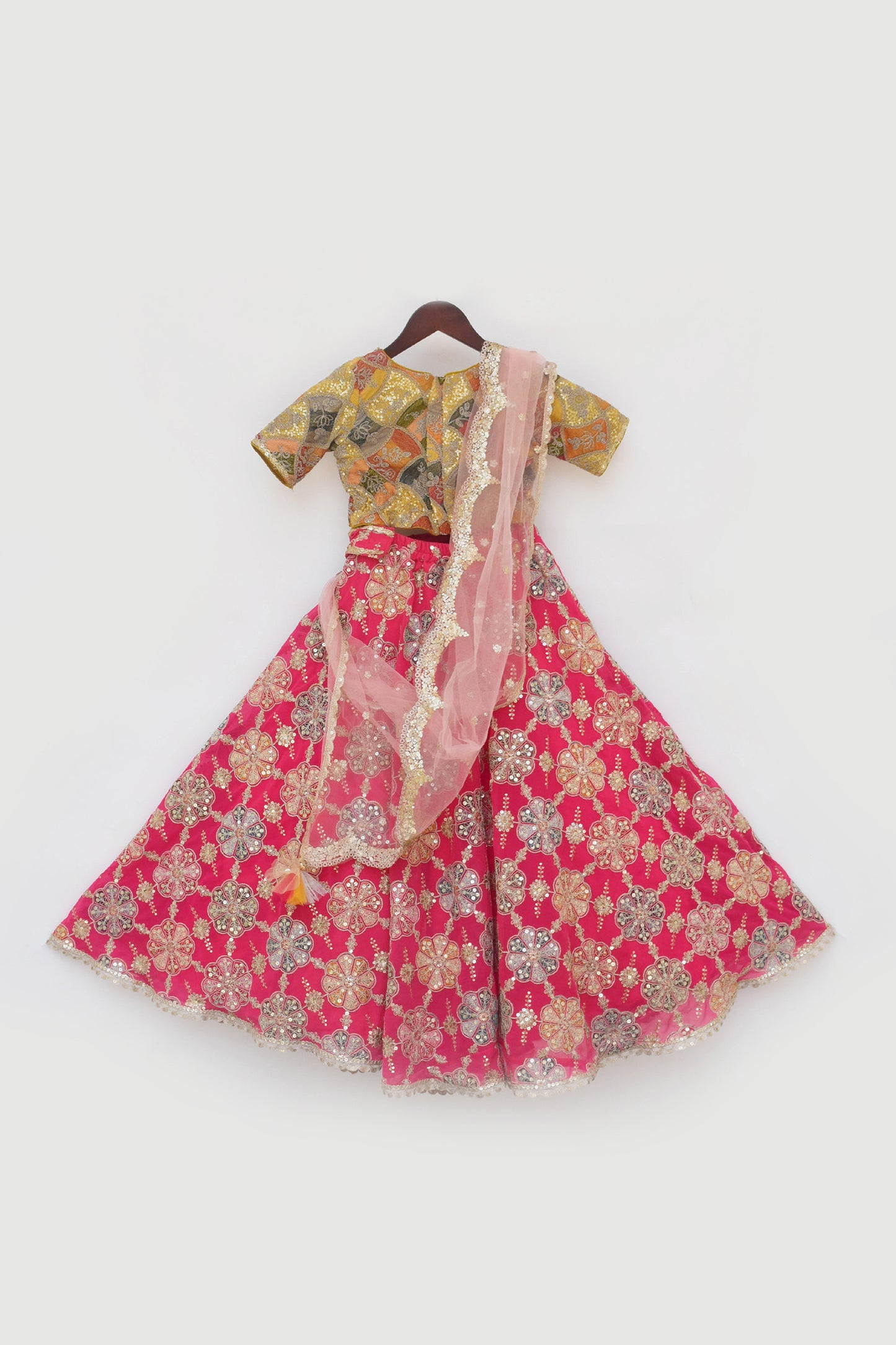 Yellow Embroidery Choli Kids Lehenga