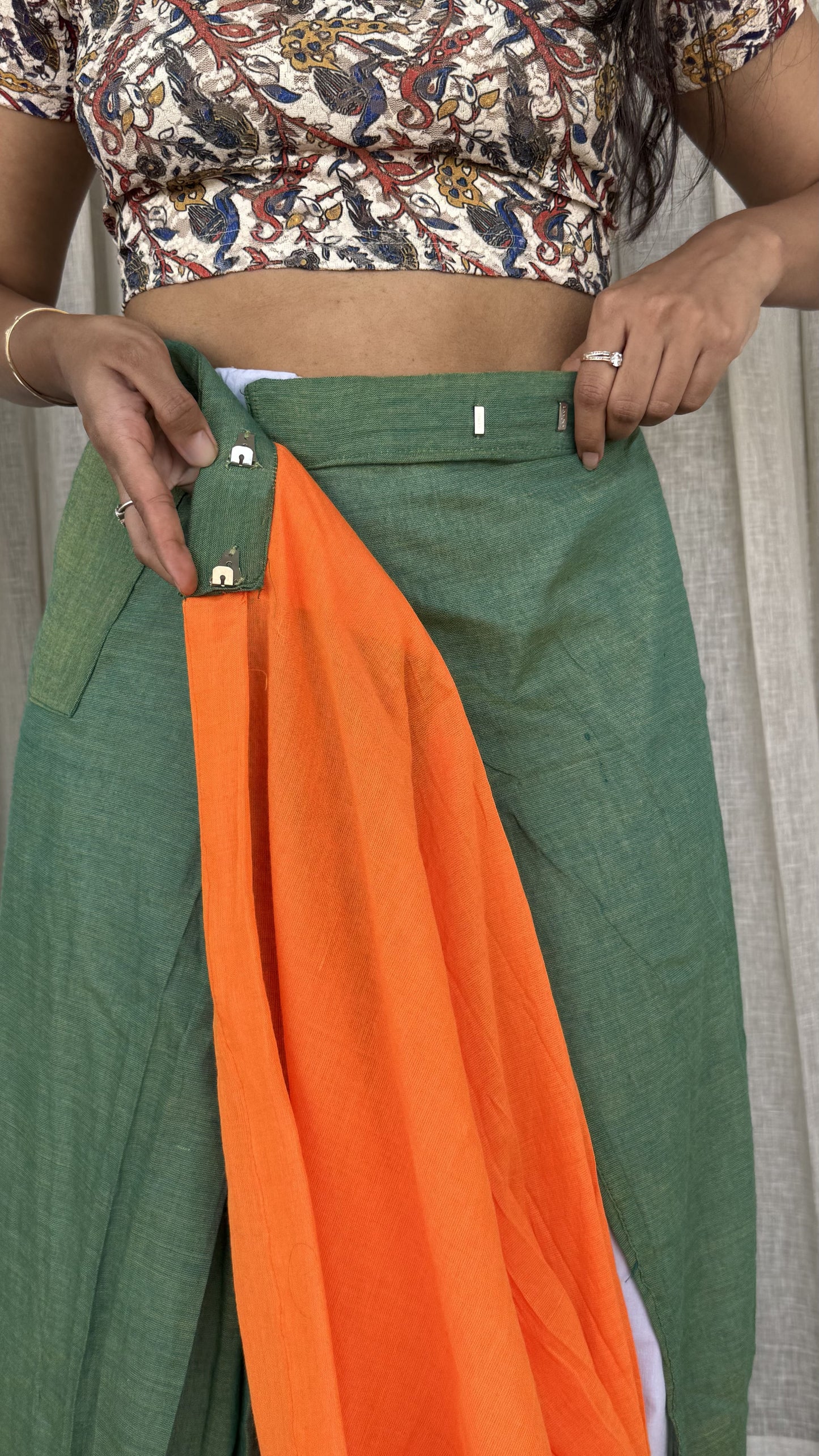 Aanchal - 1 minute Ready-to-wear saree in Marigold in Khadi fabric