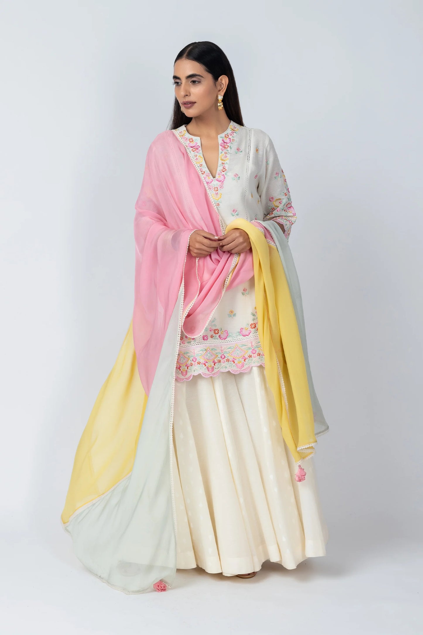Kaari Natural Linen Kurta with Jacquard Sharara