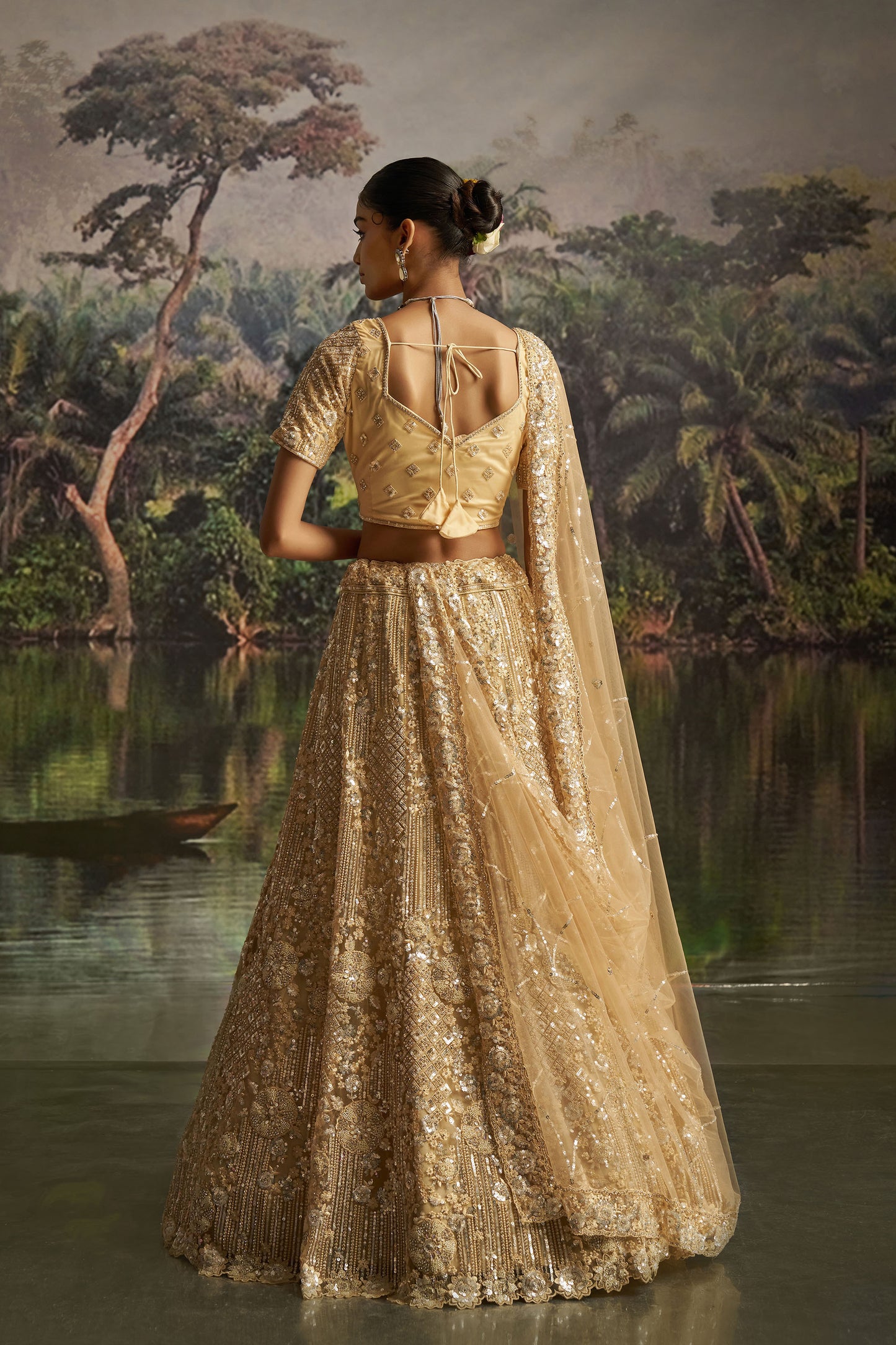 Cream Soft Net Zarkan & Sequins Embroidered Bridesmaid Lehenga