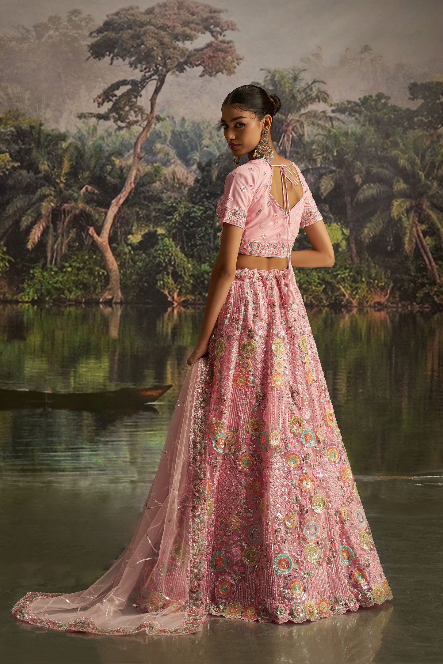 Pink Soft Net Zarkan & Sequins Embroidered Wedding Lehenga