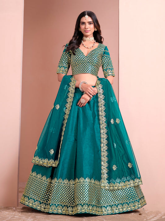 Rama Green Sequins Embroidered Art Silk Bridesmaid Lehenga