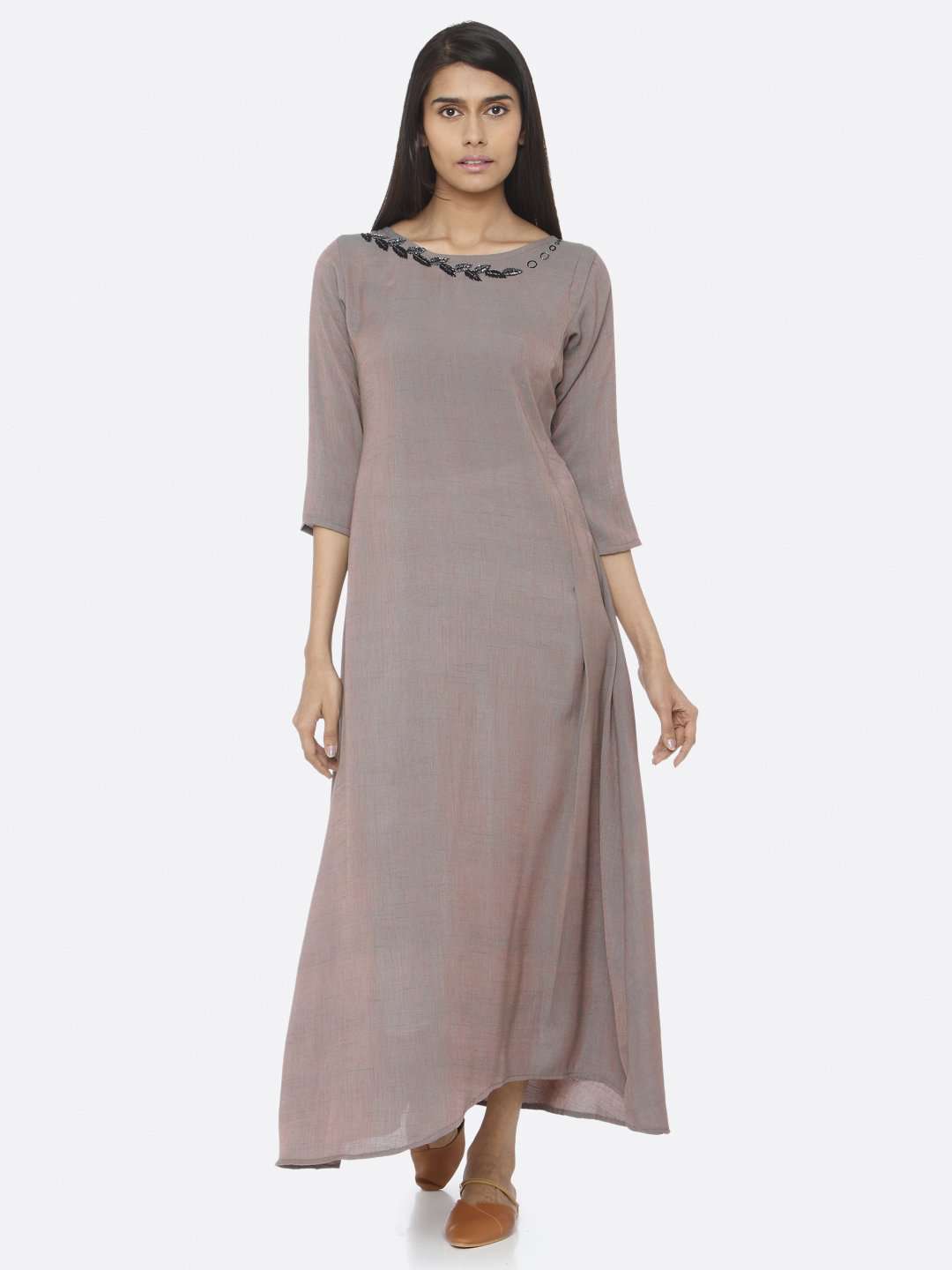 Rust Embellished Cotton A-Line Maxi Dress | Rescue